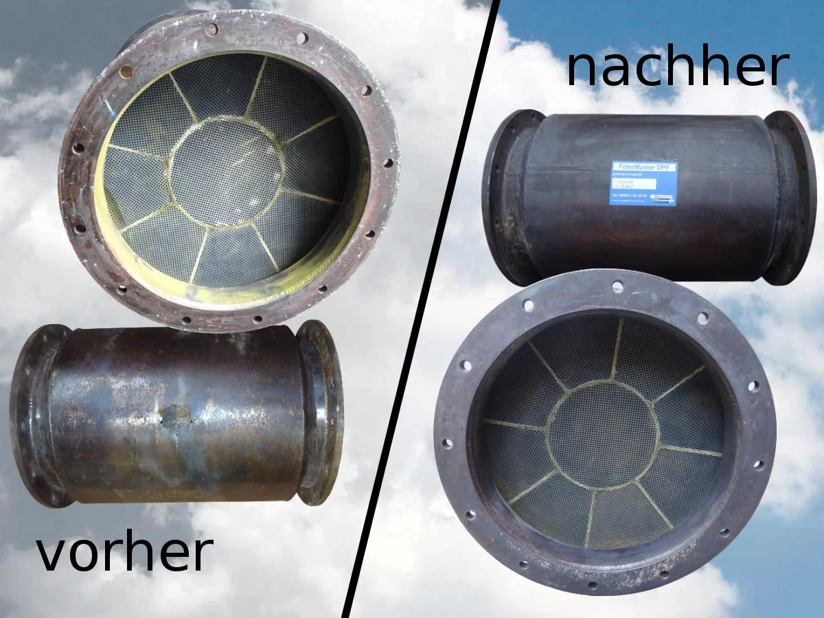 Partikelfilter für Schiff vor und nach der Reinigung durch FilterMaster DPF by Kipp Umwelttechnik GmbH